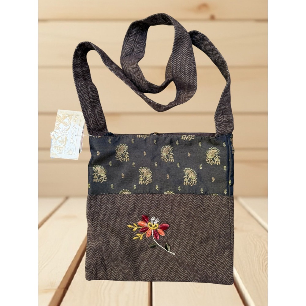 April Cornell NEW Embroidered Floral Crossbody Bag 9.5" X 9.5" Multi Fabric Boho